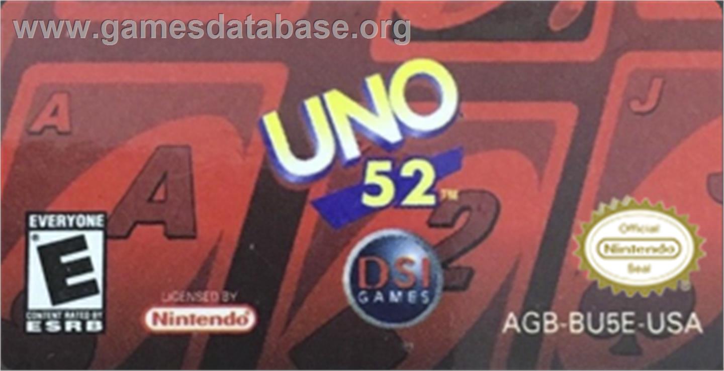 Uno 52 - Nintendo Game Boy Advance - Artwork - Cartridge Top