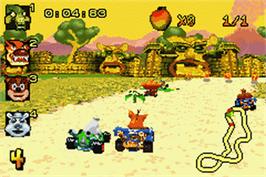 In game image of Crash Nitro Kart on the Nintendo Game Boy Advance.