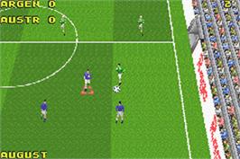 In game image of David Beckham Soccer on the Nintendo Game Boy Advance.
