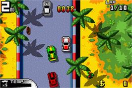 In game image of Demon Driver: Time to Burn Rubber on the Nintendo Game Boy Advance.