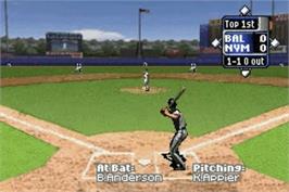 In game image of High Heat Major League Baseball 2002 on the Nintendo Game Boy Advance.