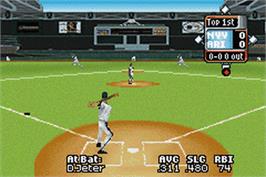 In game image of High Heat Major League Baseball 2003 on the Nintendo Game Boy Advance.
