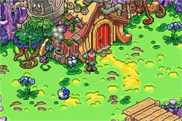 In game image of Juka and the Monophonic Menace on the Nintendo Game Boy Advance.