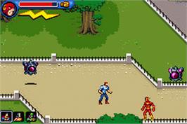In game image of Justice League Heroes: The Flash on the Nintendo Game Boy Advance.