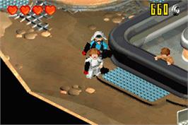 In game image of LEGO Star Wars 2: The Original Trilogy on the Nintendo Game Boy Advance.