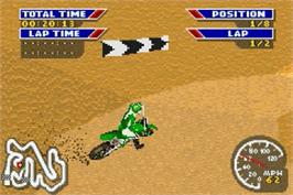 In game image of MX 2002 featuring Ricky Carmichael on the Nintendo Game Boy Advance.