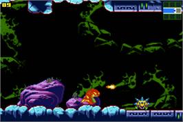In game image of Metroid: Zero Mission on the Nintendo Game Boy Advance.