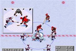 In game image of NHL 2002 on the Nintendo Game Boy Advance.