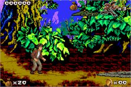 In game image of Pitfall: The Mayan Adventure on the Nintendo Game Boy Advance.