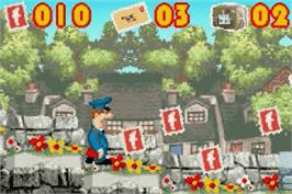 In game image of Postman Pat and the Greendale Rocket on the Nintendo Game Boy Advance.