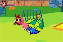 In game image of Powerpuff Girls: Him and Seek on the Nintendo Game Boy Advance.