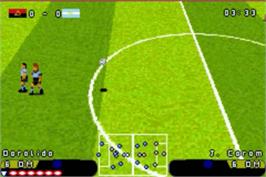 In game image of Premier Action Soccer on the Nintendo Game Boy Advance.