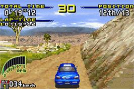 In game image of Sega Rally Championship on the Nintendo Game Boy Advance.
