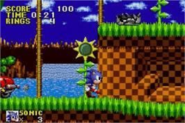 In game image of Sonic The Hedgehog on the Nintendo Game Boy Advance.