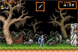 In game image of Super Ghouls 'N Ghosts on the Nintendo Game Boy Advance.