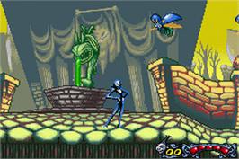In game image of Tim Burton's The Nightmare Before Christmas: The Pumpkin King on the Nintendo Game Boy Advance.