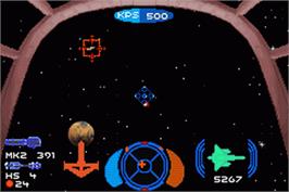 In game image of Wing Commander: Prophecy on the Nintendo Game Boy Advance.