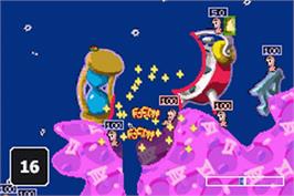 In game image of Worms World Party on the Nintendo Game Boy Advance.