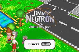 Title screen of Adventures of Jimmy Neutron: Boy Genius - Jimmy Neutron Vs. Jimmy Negatron on the Nintendo Game Boy Advance.