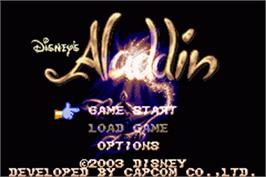 Title screen of Aladdin on the Nintendo Game Boy Advance.