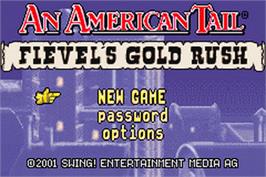 Title screen of An American Tail: Fievel's Gold Rush on the Nintendo Game Boy Advance.