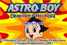 Title screen of Astro Boy: Omega Factor on the Nintendo Game Boy Advance.