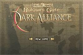 Title screen of Baldur's Gate: Dark Alliance on the Nintendo Game Boy Advance.