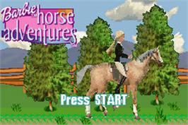 Title screen of Barbie Horse Adventures: Blue Ribbon Race on the Nintendo Game Boy Advance.