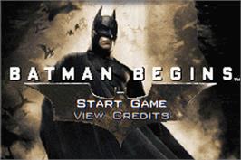 Title screen of Batman Begins on the Nintendo Game Boy Advance.