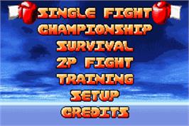Title screen of Boxing Fever on the Nintendo Game Boy Advance.