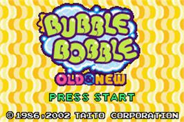 Title screen of Bubble Bobble Old & New on the Nintendo Game Boy Advance.