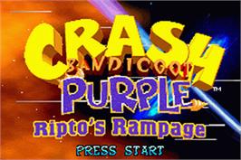 Title screen of Crash Bandicoot Purple: Ripto's Rampage on the Nintendo Game Boy Advance.