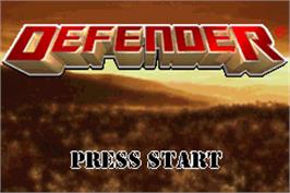 Title screen of Defender on the Nintendo Game Boy Advance.