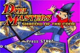 Title screen of Duel Masters Shadow of the Code on the Nintendo Game Boy Advance.