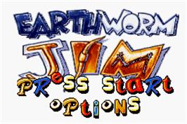 Title screen of Earthworm Jim on the Nintendo Game Boy Advance.