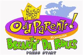 Title screen of Fairly OddParents: Breakin' Da Rules on the Nintendo Game Boy Advance.