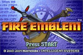 Title screen of Fire Emblem: The Sacred Stones on the Nintendo Game Boy Advance.