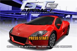 Title screen of GT Advance 3: Pro Concept Racing on the Nintendo Game Boy Advance.
