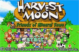 Title screen of Harvest Moon: Friends of Mineral Town on the Nintendo Game Boy Advance.