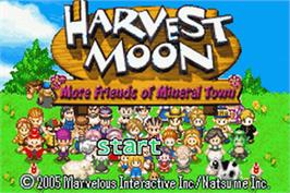 Title screen of Harvest Moon: More Friends of Mineral Town on the Nintendo Game Boy Advance.