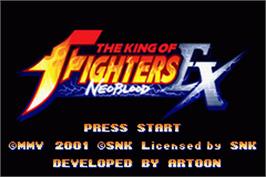 Title screen of King of Fighters EX: Neo Blood on the Nintendo Game Boy Advance.