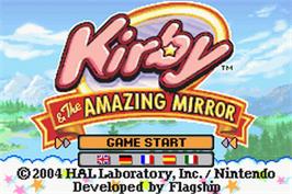 Title screen of Kirby and the Amazing Mirror on the Nintendo Game Boy Advance.
