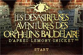 Title screen of Lemony Snicket's A Series of Unfortunate Events on the Nintendo Game Boy Advance.