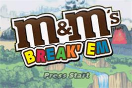 Title screen of M&M's Break' Em on the Nintendo Game Boy Advance.