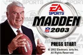 Title screen of Madden NFL 2003 on the Nintendo Game Boy Advance.