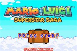 Title screen of Mario & Luigi: Superstar Saga on the Nintendo Game Boy Advance.