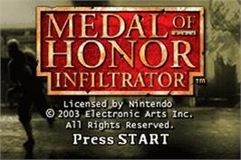 Title screen of Medal of Honor: Infiltrator on the Nintendo Game Boy Advance.