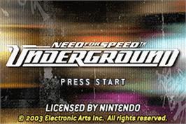 Title screen of Need for Speed Underground on the Nintendo Game Boy Advance.