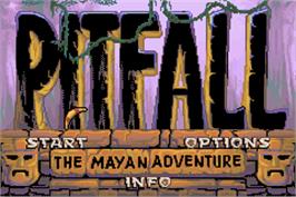 Title screen of Pitfall: The Mayan Adventure on the Nintendo Game Boy Advance.