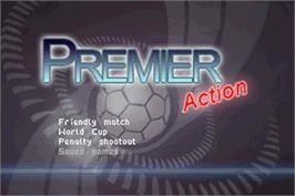 Title screen of Premier Action Soccer on the Nintendo Game Boy Advance.